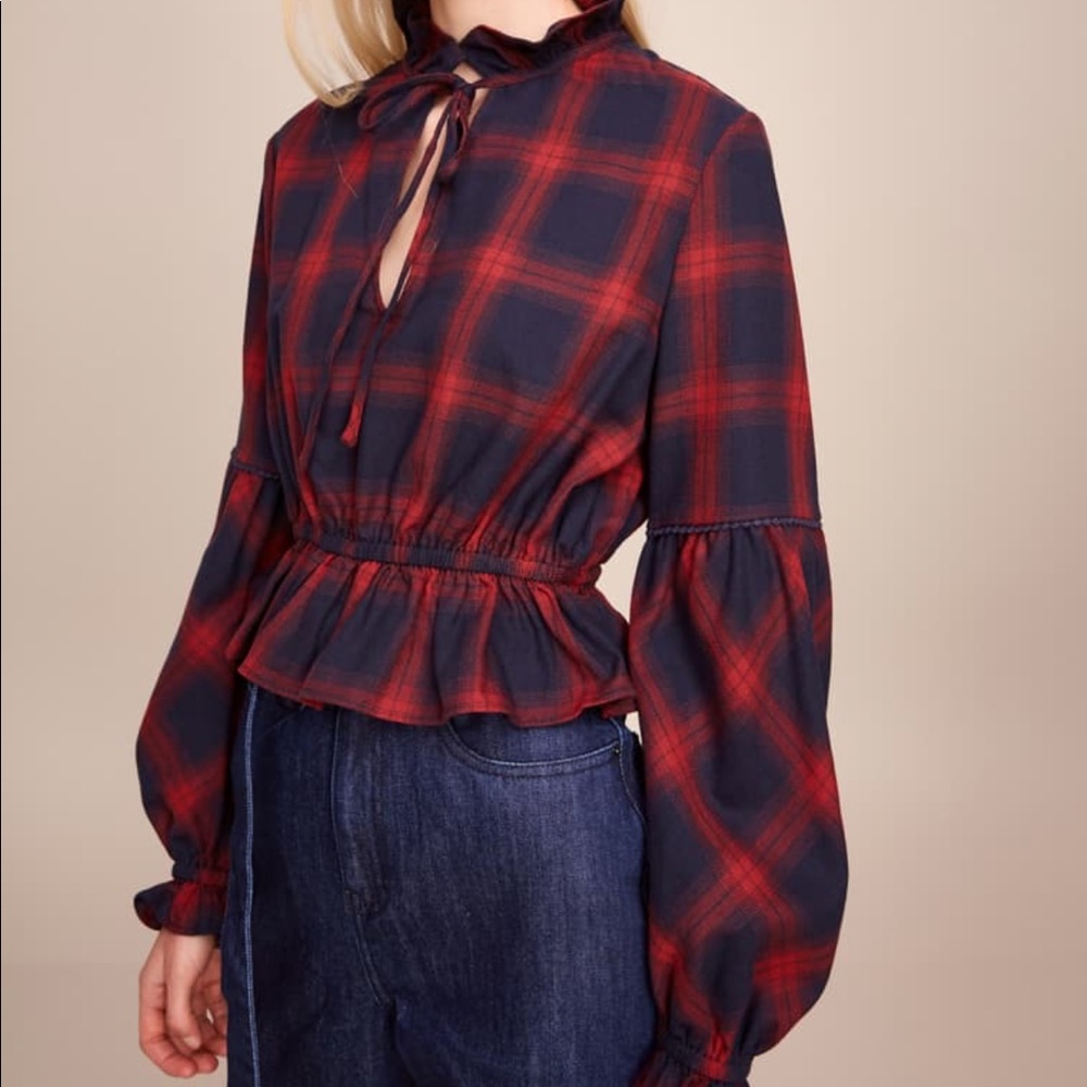 NWT The Fifth Label Nash Plaid Top Navy/Red XXS